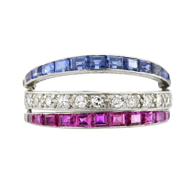 Art Deco platinum diamond and gem flip ring