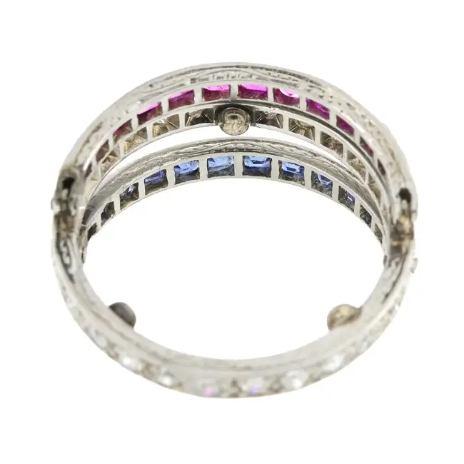 Art Deco platinum diamond and gem flip ring