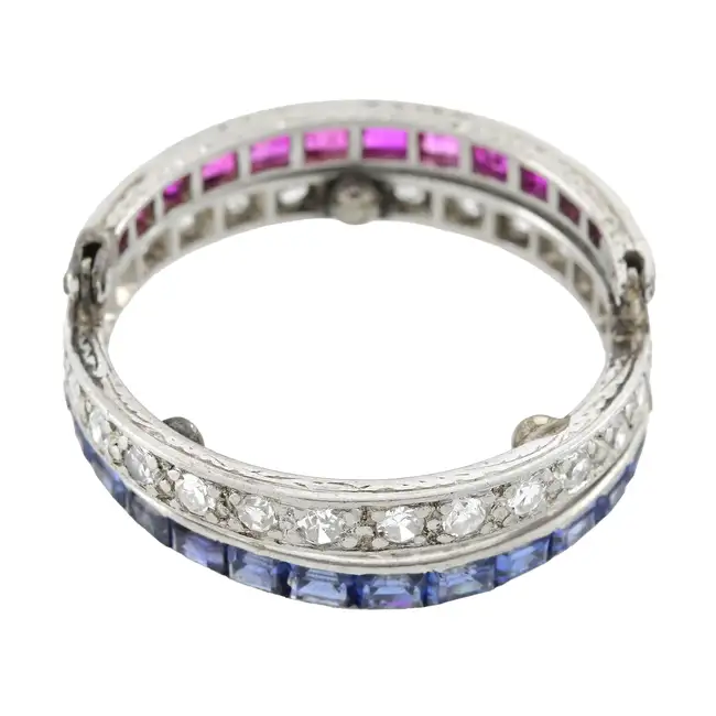 Art Deco platinum diamond and gem flip ring