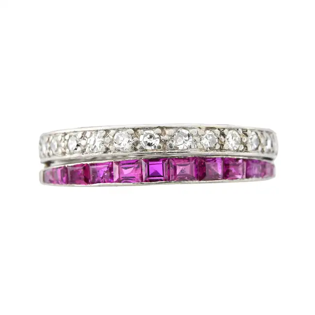 Art Deco platinum diamond and gem flip ring