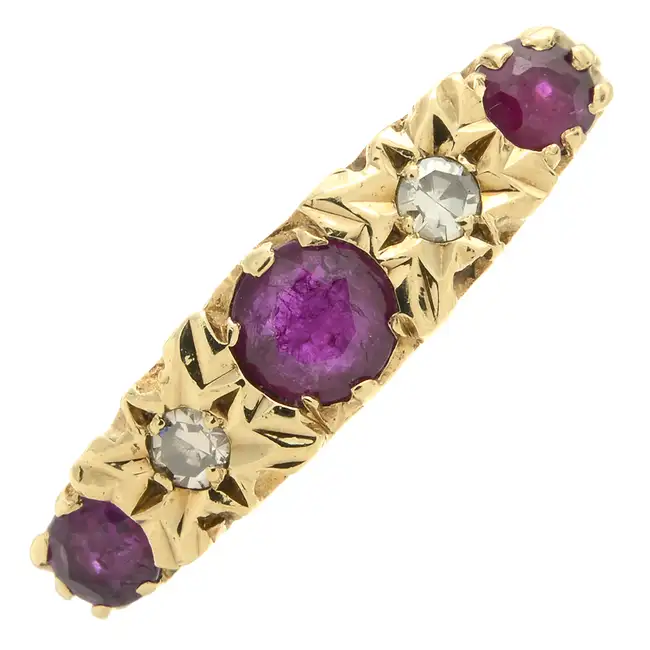 9ct gold ruby & diamond five-stone ring
