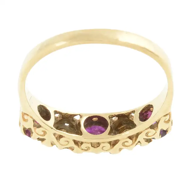 9ct gold ruby & diamond five-stone ring