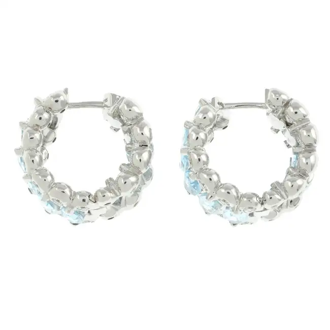 18ct gold aquamarine & diamond hoop earrings