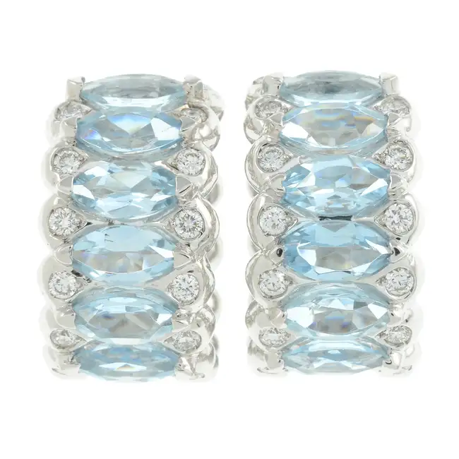 18ct gold aquamarine & diamond hoop earrings