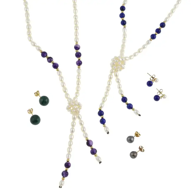 Cultured pearl & gem necklaces & earrings