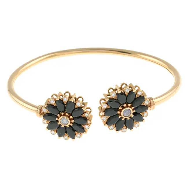 18ct gold black gem & diamond bangle