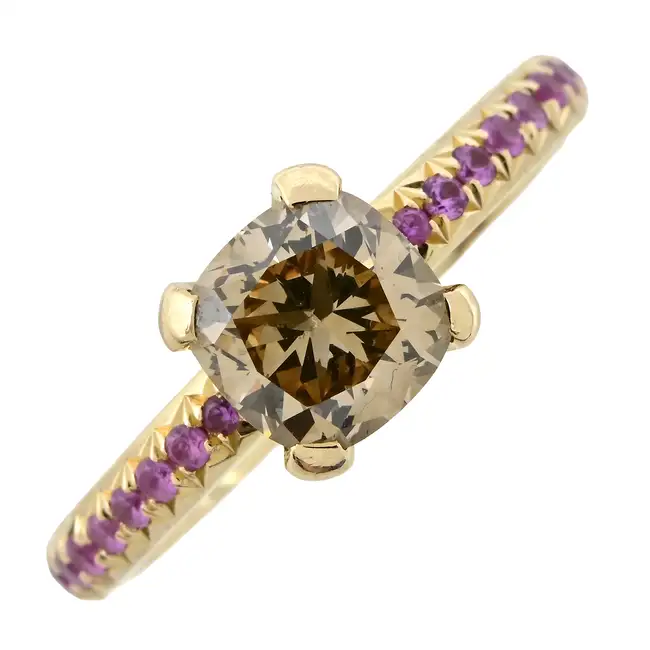 18ct gold 'brown' diamond & sapphire ring