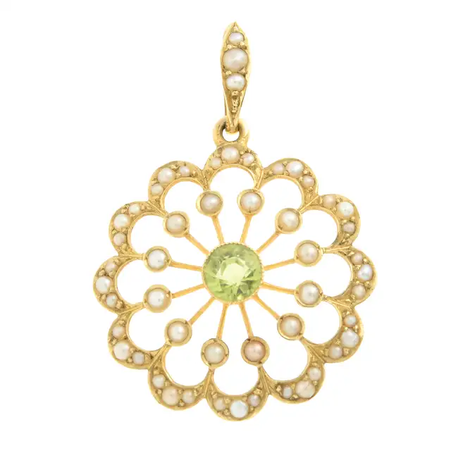Peridot & split pearl pendant Murrle Bennett & Co.