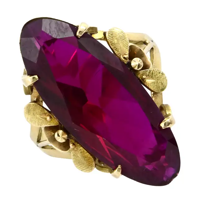 Synthetic ruby single-stone ring