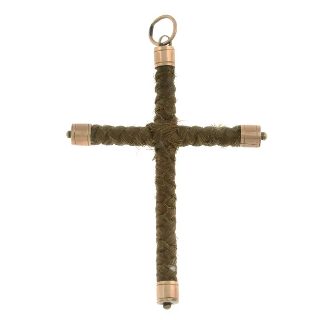 Late 19th century hairwork cross pendant