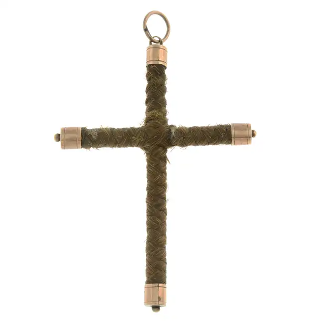 Late 19th century hairwork cross pendant