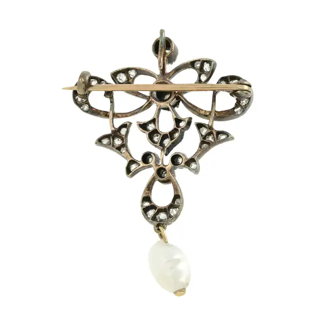 Late 19th century cultured pearl & diamond brooch