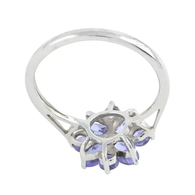 9ct gold tanzanite & diamond floral cluster ring