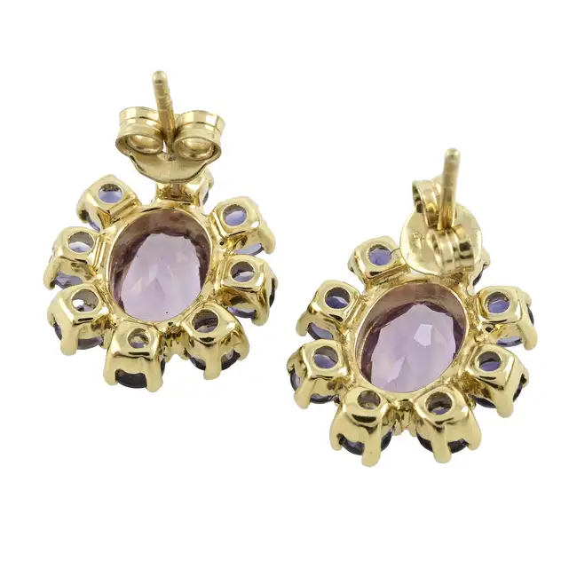 9ct gold amethyst & iolite cluster earrings