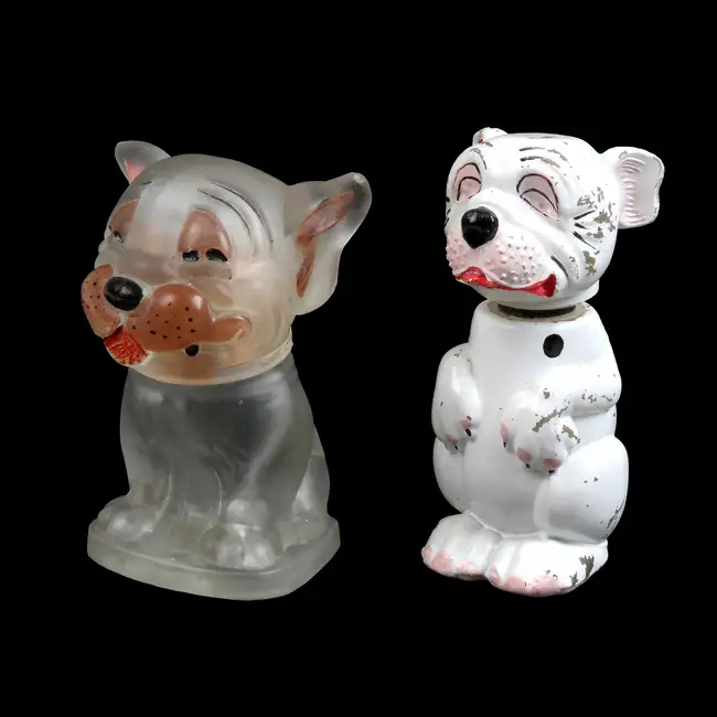 Two scent bottles modelled as Bonzo