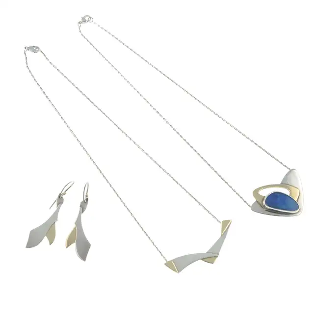 Two silver necklaces & earrings