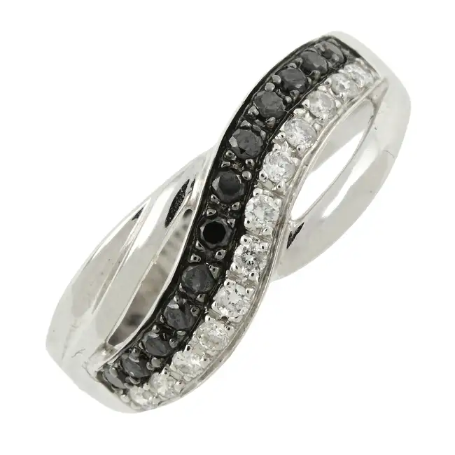 18ct gold diamond & black gem crossover ring