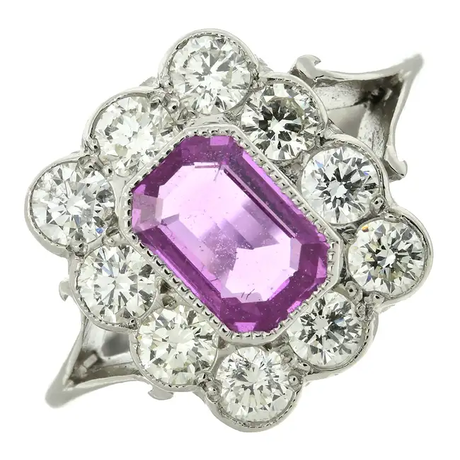 Pink sapphire & diamond cluster ring