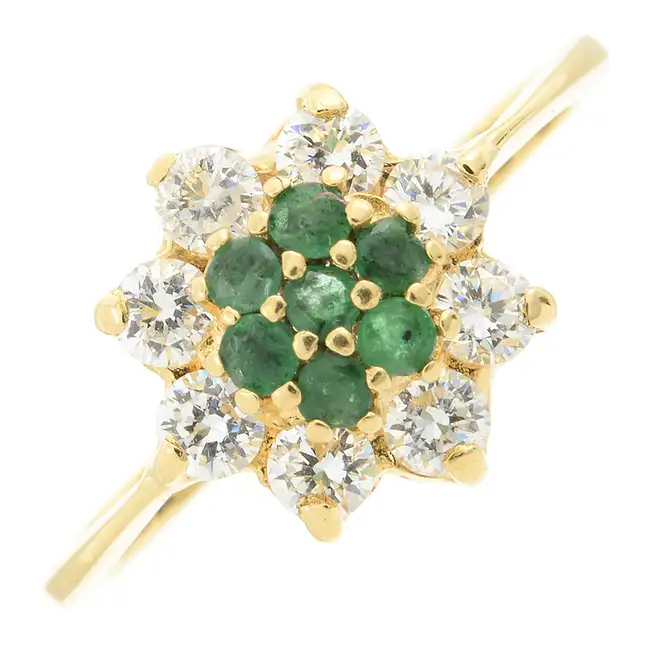 18ct gold emerald & cubic zirconia cluster ring
