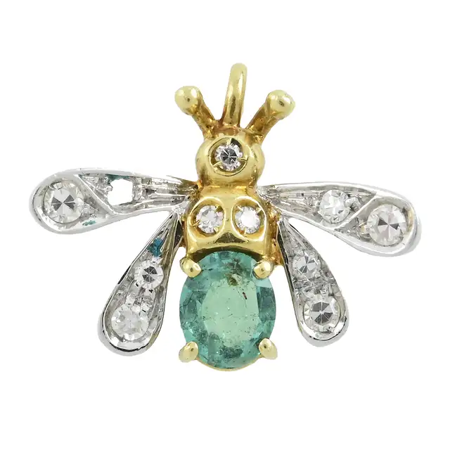 Emerald & diamond insect pendant