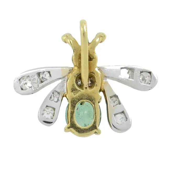 Emerald & diamond insect pendant