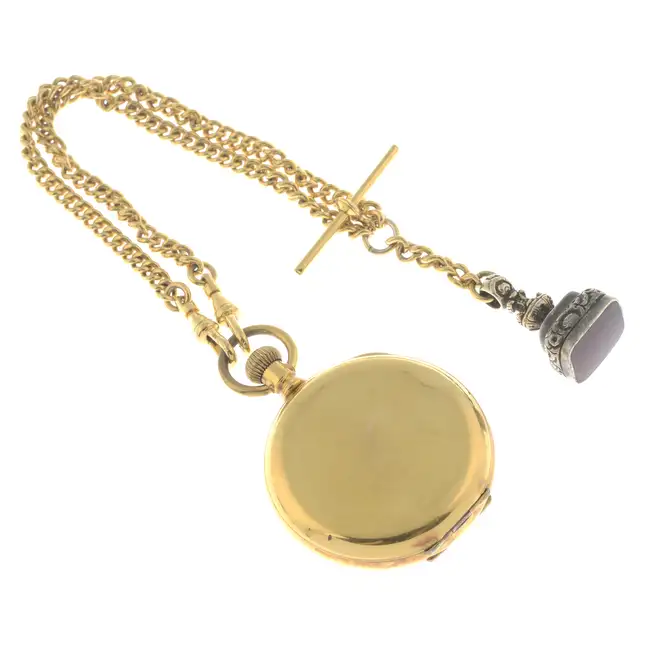 Full hunter pocket watch by Walltham with chain