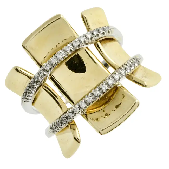 Diamond curved panel cocktail ring