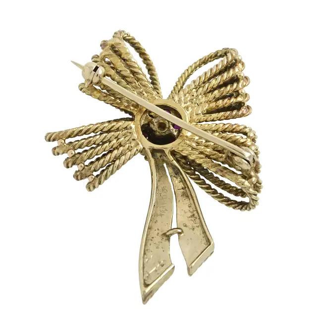 Diamond & ruby bow brooch