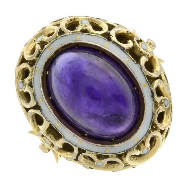 Mid 20th 9ct gold amethyst & enamel dress ring