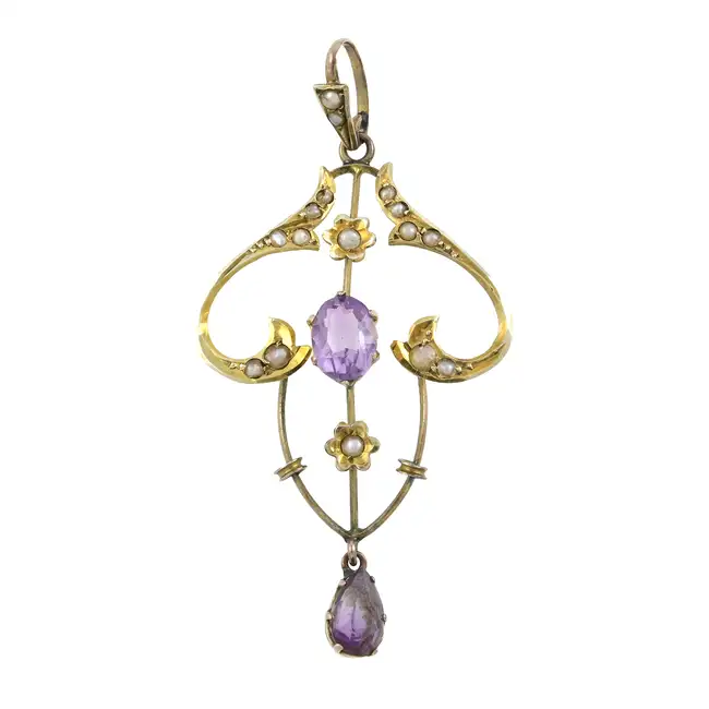 Early 20th century amethyst & seed pearl pendant