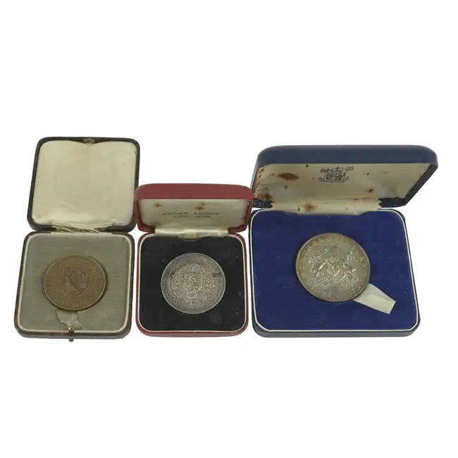 Two silver Anniversary medals, Northern Ireland Parliament, Selby Abbey; plus Falkland Islands...