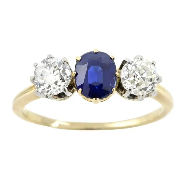 19th century sapphire and diamond three-stone ring