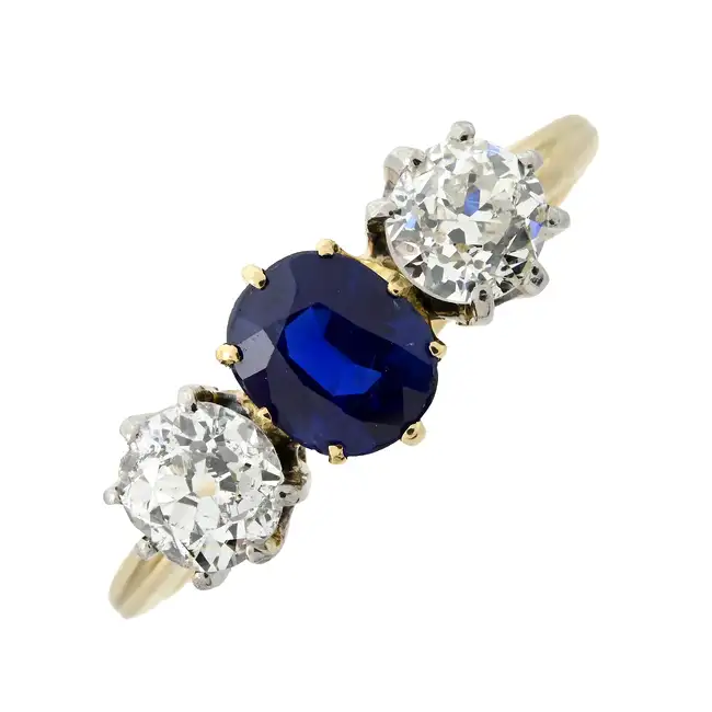 19th century sapphire and diamond three-stone ring