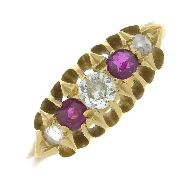 Early 20th 18ct gold ruby & diamond ring