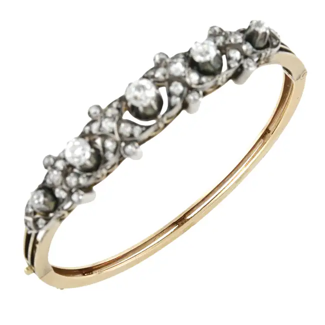 Victorian silver and gold diamond hinged bangle