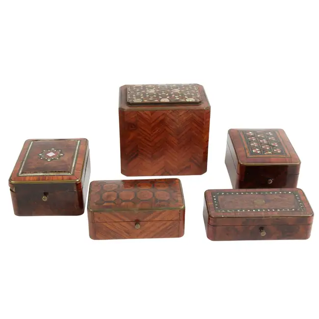 Five assorted inlaid boxes