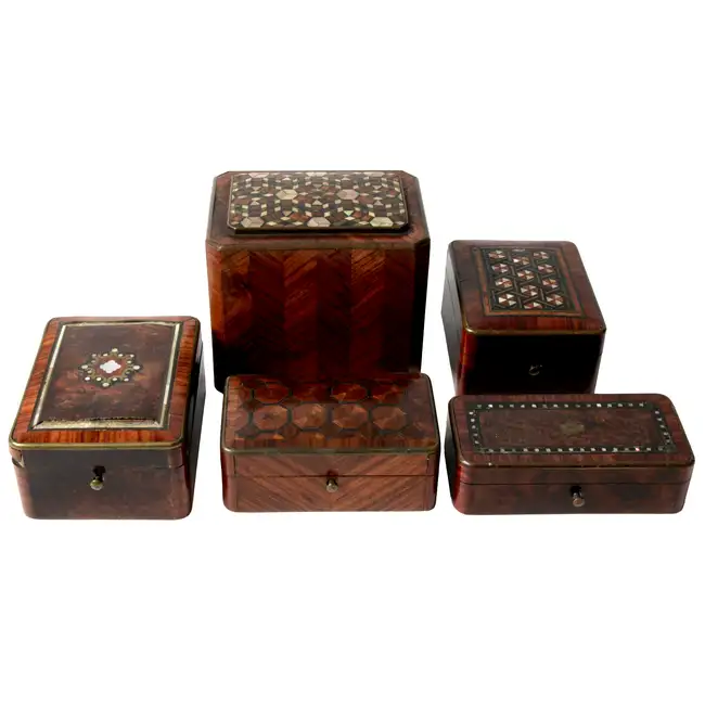 Five assorted inlaid boxes