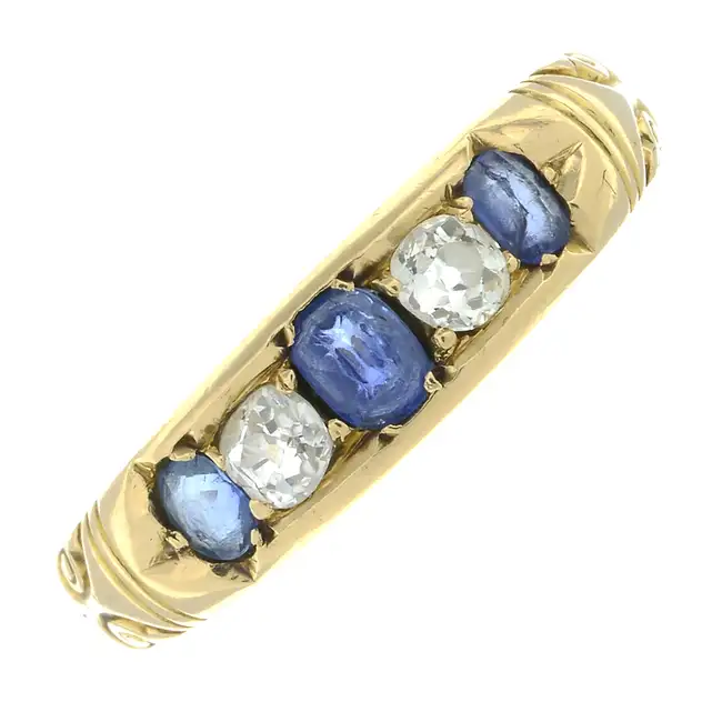 Early 20th c. sapphire & diamond five-stone ring