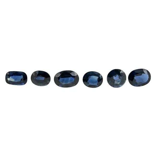 Six oval-shape greenish-blue sapphires, 6.73ct