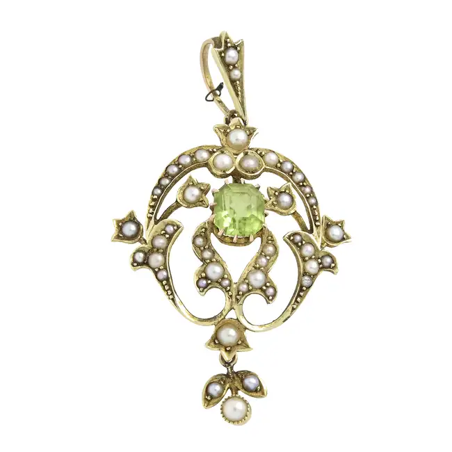 Early 20th century peridot & split pearl pendant 