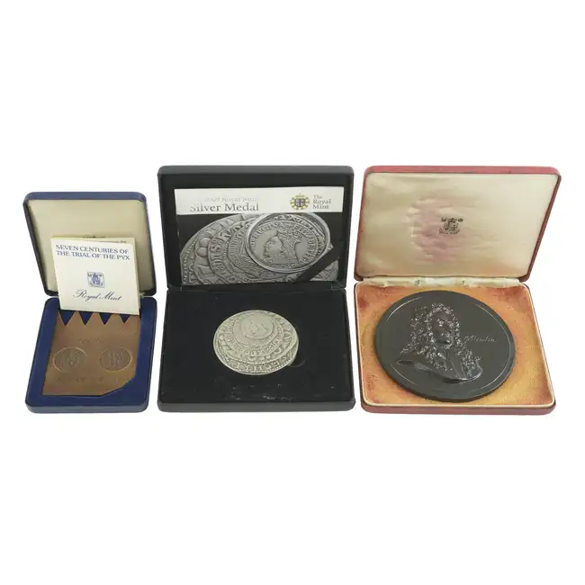 Three medals, Trial of the Pyx, Numismatic & Sir Isaac Newton (3)