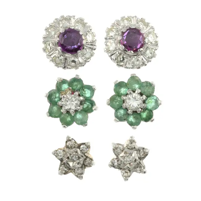 Three pairs of cluster earrings