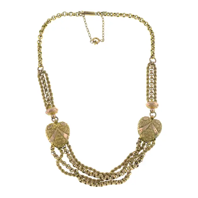 Victorian 9ct heart & chain choker necklace