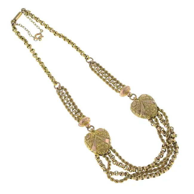 Victorian 9ct heart & chain choker necklace