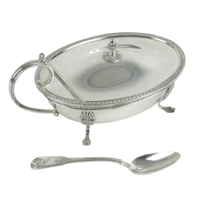 Pampaloni silver lidded dish & spoon
