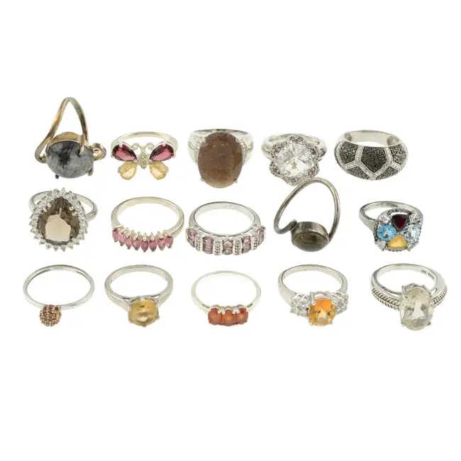 Fifteen gem-set rings