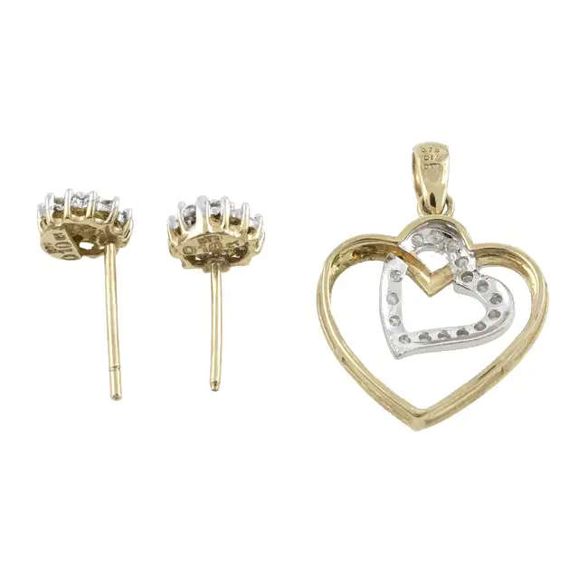 Diamond heart pendant & cluster earrings