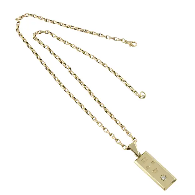 9ct gold diamond ingot pendant, with chain
