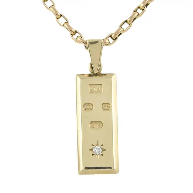 9ct gold diamond ingot pendant, with chain