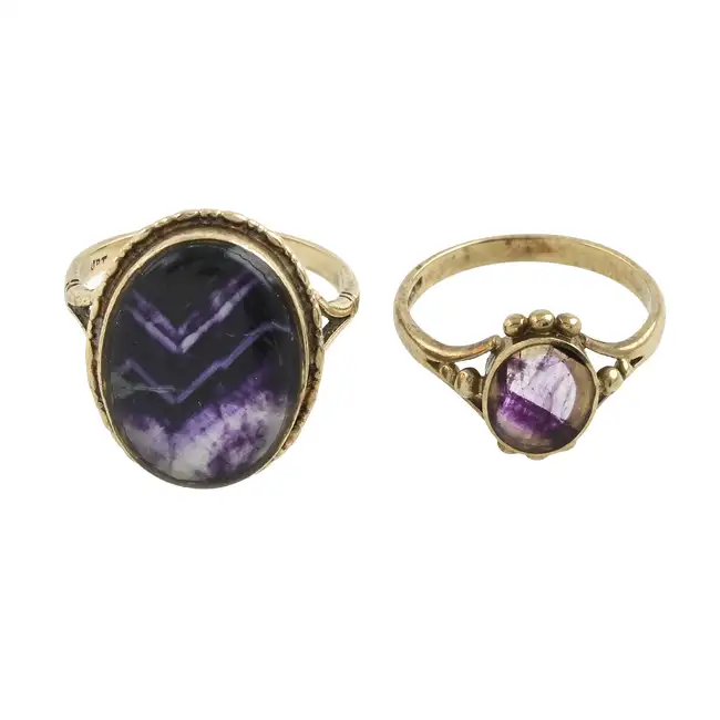 Two gold blue john fluorite rings